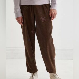 Urban Outfitters Brown Corduroy Pants with Floral Embroidery